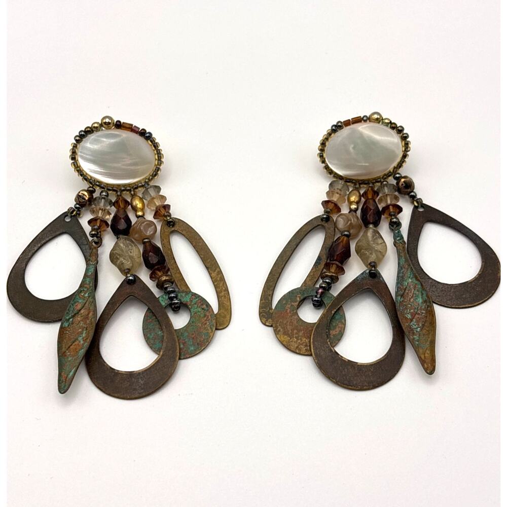 CHIPITA Vintage Boho Beaded Brass Metal Dangle Southwest Fashion Earrings